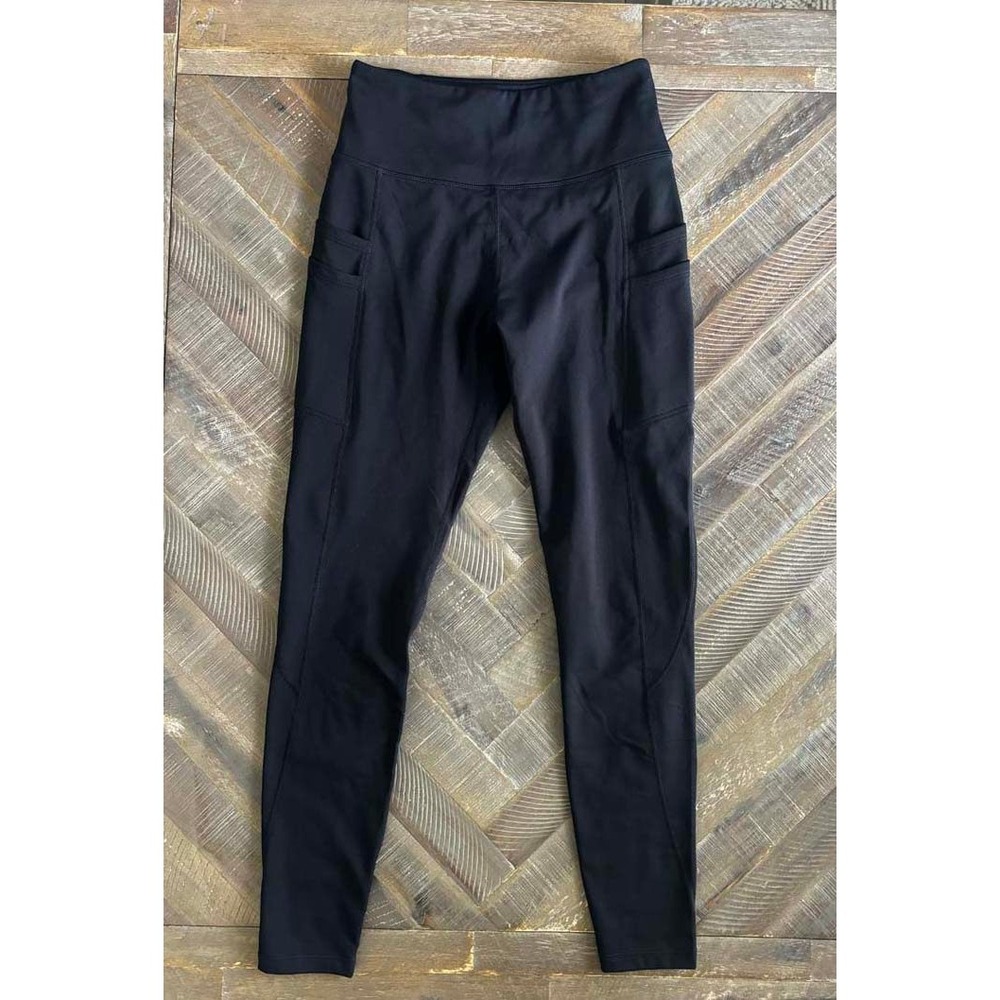 Baleaf Womens Thermal Fleece Lined Leggings Black High Waisted Pockets Size S